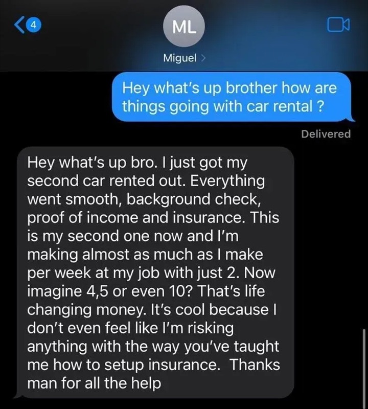 Member text: two cars rented, matching his weekly job income